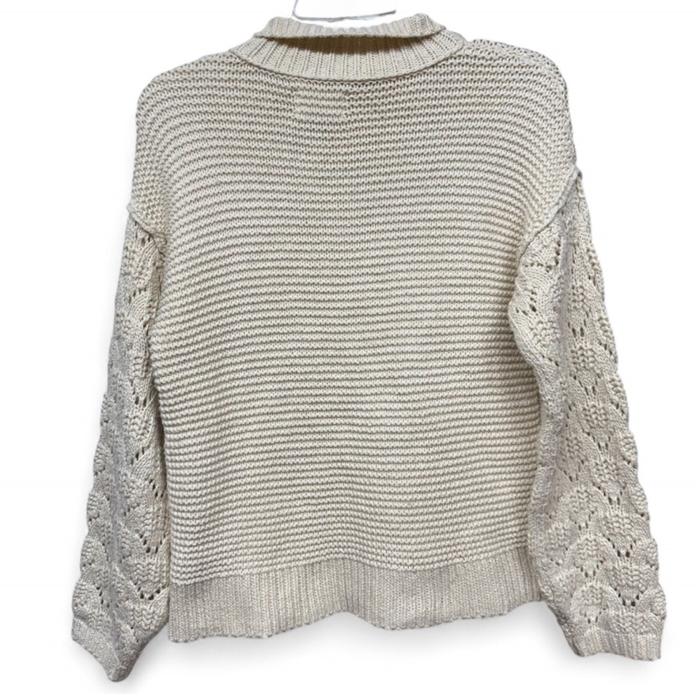Universal Thread Cream Mock Neck Sweater with Pointelle Balloon Sleeves, Size XS - Picture 6 of 6
